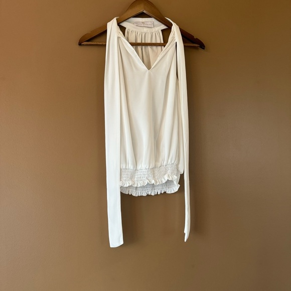 Amanda Uprichard Sleeveless Blouse Tie Neck Smocked Hem Small Off White - Picture 6 of 7